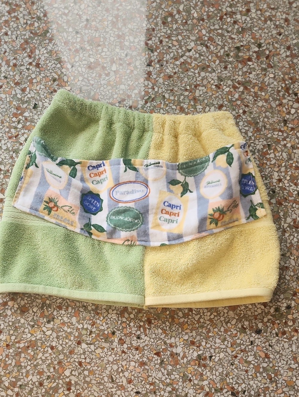 Unbranded Green and Yellow Colorblock Terry Skort with Capri Print Waistband